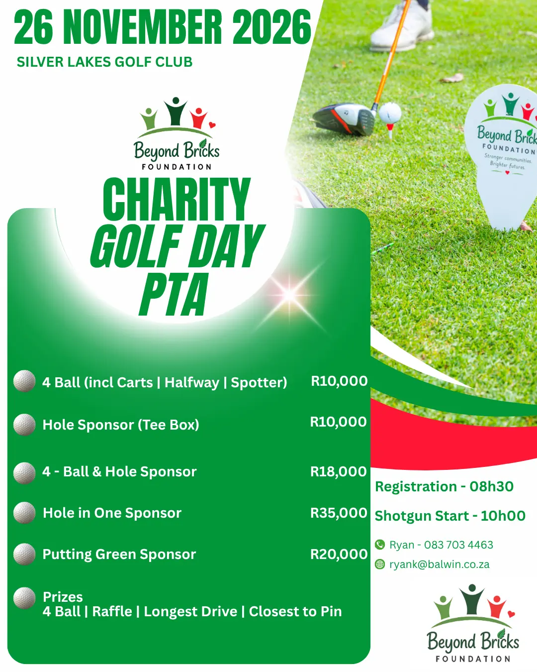 Charity Golf Day PTA flyer: 26 November 2026, Silver Lakes Golf Club